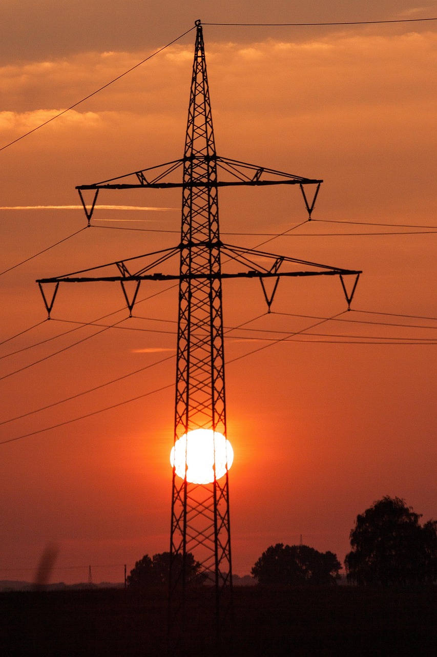 creative-03 power lines, pylons, electricity pylons, electricity, cable, power line, power supply, sun, sunset, heaven, landscape, nature, light, mast, orange, yellow, solar energy, energy, power lines, solar energy, solar energy, solar energy, solar energy, solar energy